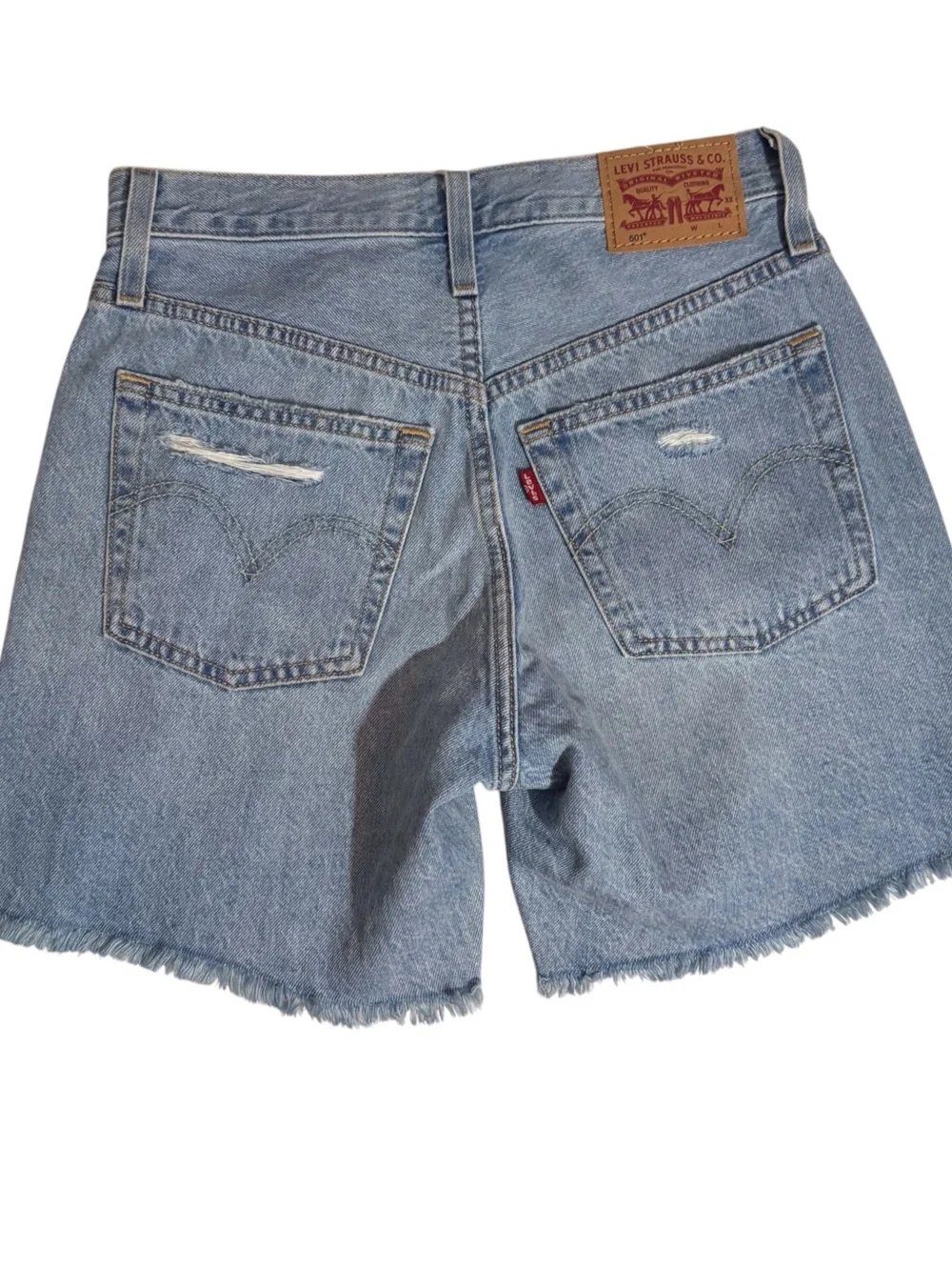 Levis Womens 501 Longline Cutoff Denim Shorts Size 25 Button Fly Jeans Boho
